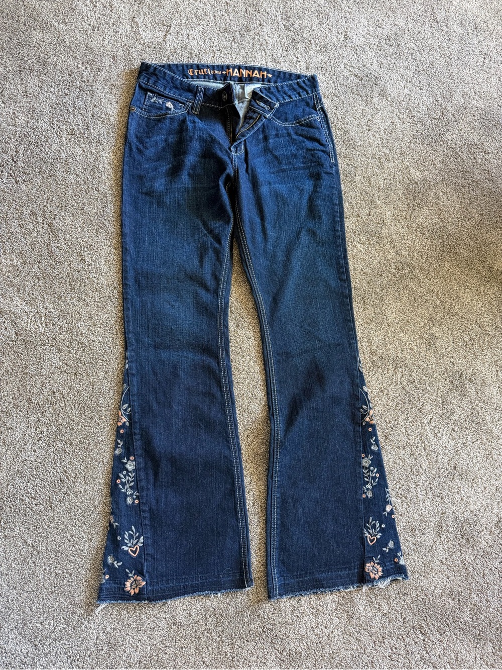 Hannah Dark Blue Flare Jeans with Floral Embroidery